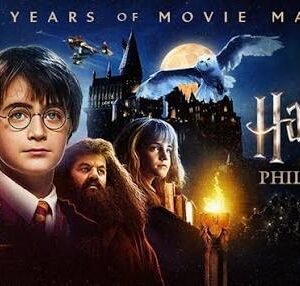 Harry Potter standing at Hogwarts Castle with magical surroundings and wizarding world atmosphere
