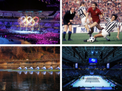 Players participating in different sports activities and fitness training on a sports field