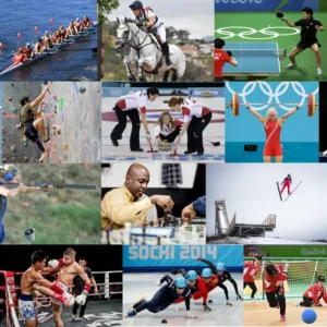 Players participating in different sports activities and fitness training on a sports field