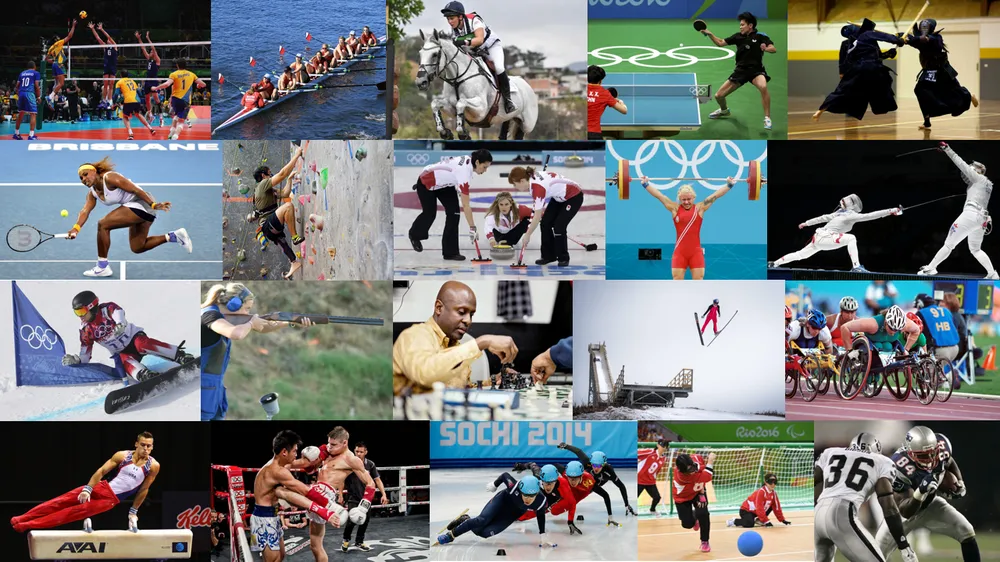 Players participating in different sports activities and fitness training on a sports field